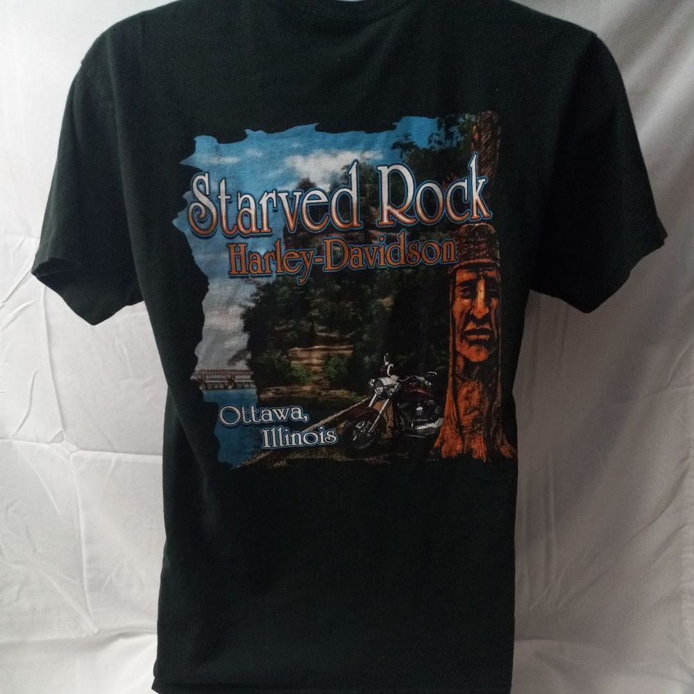 Harley Davidson Men's short Sleeves Green Size M Starved Rock Ottawa IL Tshirt